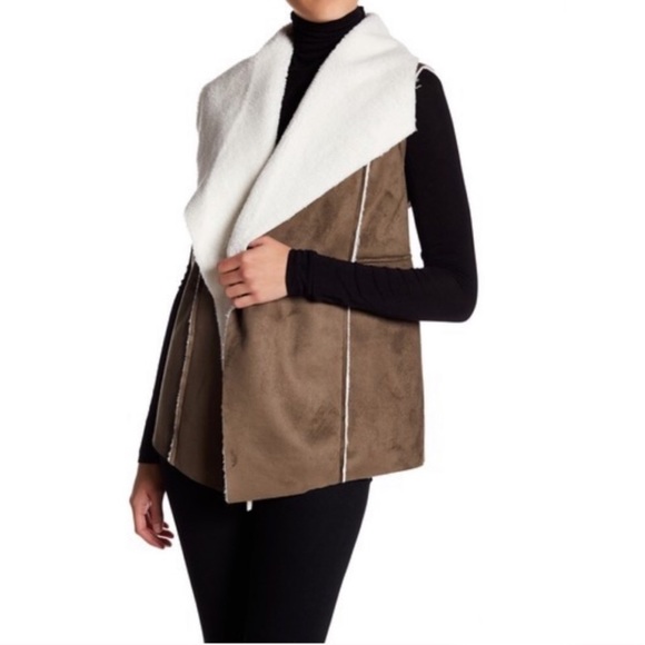 SUSINA Faux Suede & Shearling Cozy Tan Vest Small - Picture 9 of 14